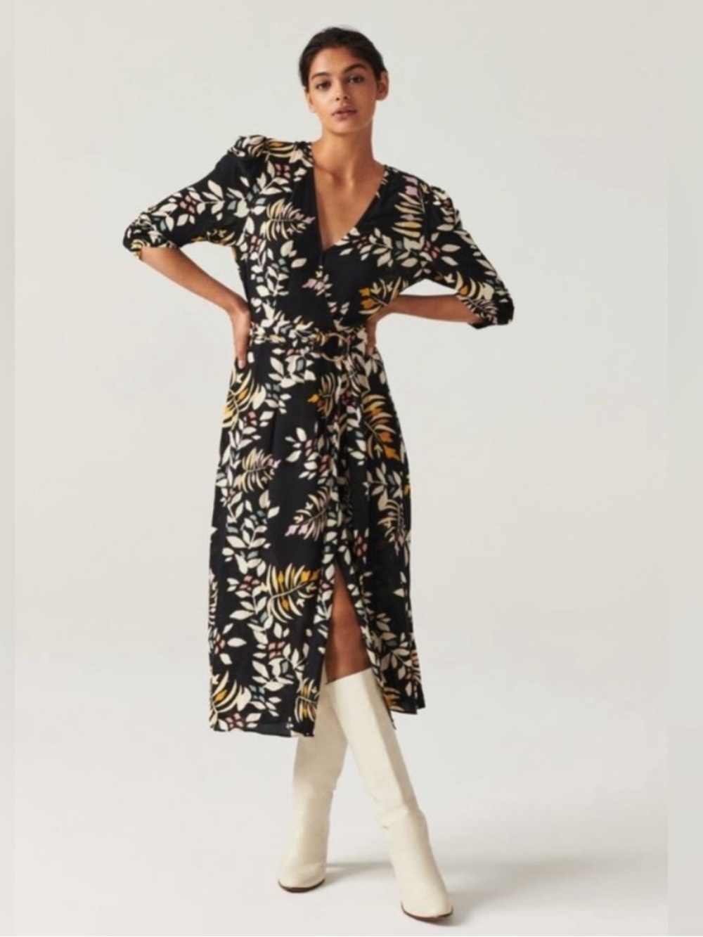 BA&SH‎ Crissy Floral Midi Dress size Small Faux Wrap